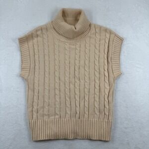 Ellison Beige Cable Knit Turtleneck Sweater Vest RT3382-6 Womens Small